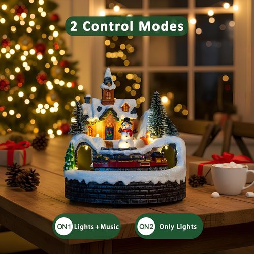 Candieslife Animated Musical Christmas Snowman Decoration - Rotating Train with Warm Lights | Festive Tabletop Ornament