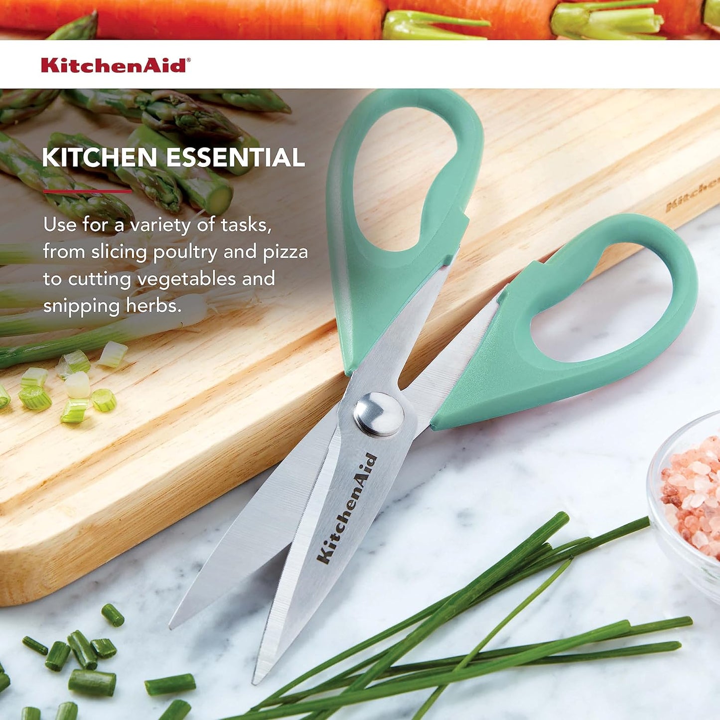 KitchenAid Kitchen Shears - Durable Stainless Steel Scissors with Soft Grip Handle | 8.72 Inch, Aqua Sky