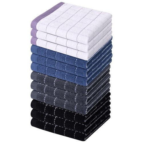 Homaxy 100% Cotton Terry Kitchen Dish Cloths, Ultra Soft and Absorbent Dish Towels for Kitchen, Suitable for Drying and Washing Dishes, 12 Pack, 12 x 12 Inches, Mixed Colour