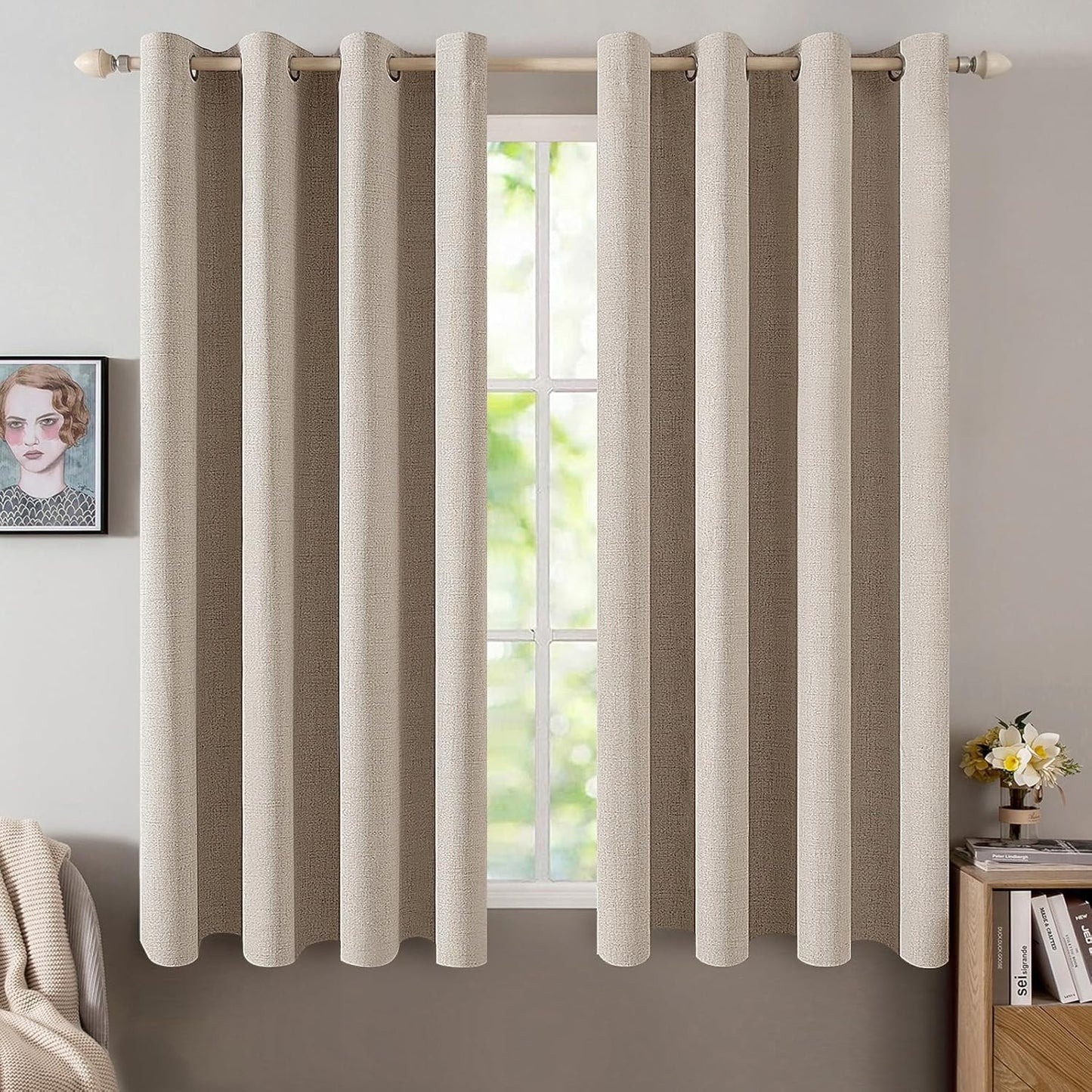 MIULEE Blackout Curtains - 100% Thermal Insulated Linen Textured Drapes - Taupe, 52 x 54 Inch (2 Panels)