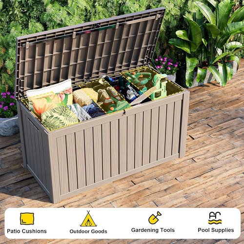 DRATO 180 Gallon Outdoor Storage Box - Large Waterproof Resin Container for Cushions & Tools | Gray