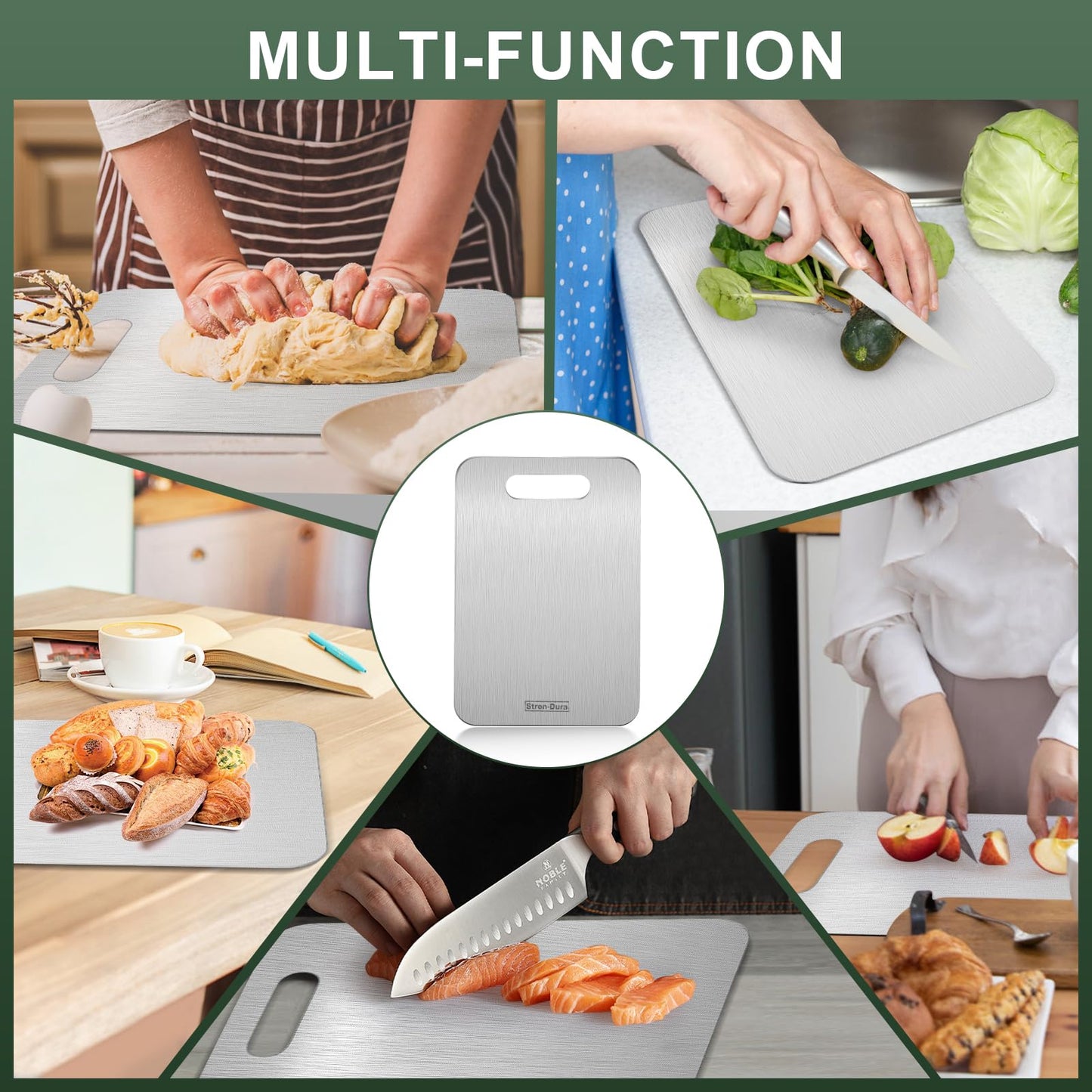 Stron-Dura Cutting Board, Stainless Steel Cutting Board, Foodgrade Cutting Boards for Kitchen, Titanium Cutting Board for Meat,Fruit, Vegetables, Double Side Use, Odor free, M, 13.4" * 9"