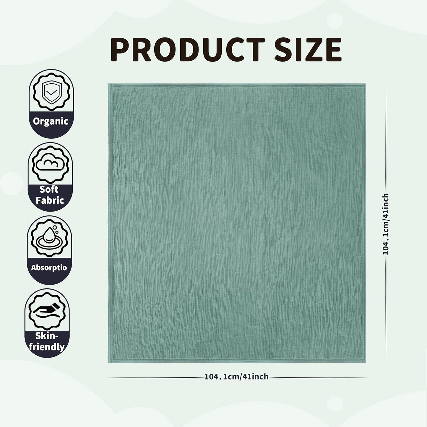 Skiennix Muslin Swaddle Blankets - Soft & Breathable 41 x 41 Inches | 2 Pack in Gray & Green