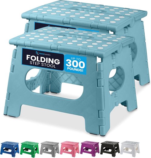 Handy Laundry Folding Step Stool - Lightweight & Sturdy for Adults and Kids - Easy One-Flip Design (Teal | 2-Pack)
