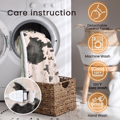 blunique Heated Throw Blanket Electric Throw with 4 Hours Auto-Off, Cozy Soft Fleece Sherpa Blanket, Washable, 50 x 60 Inches, Cow Print Pink