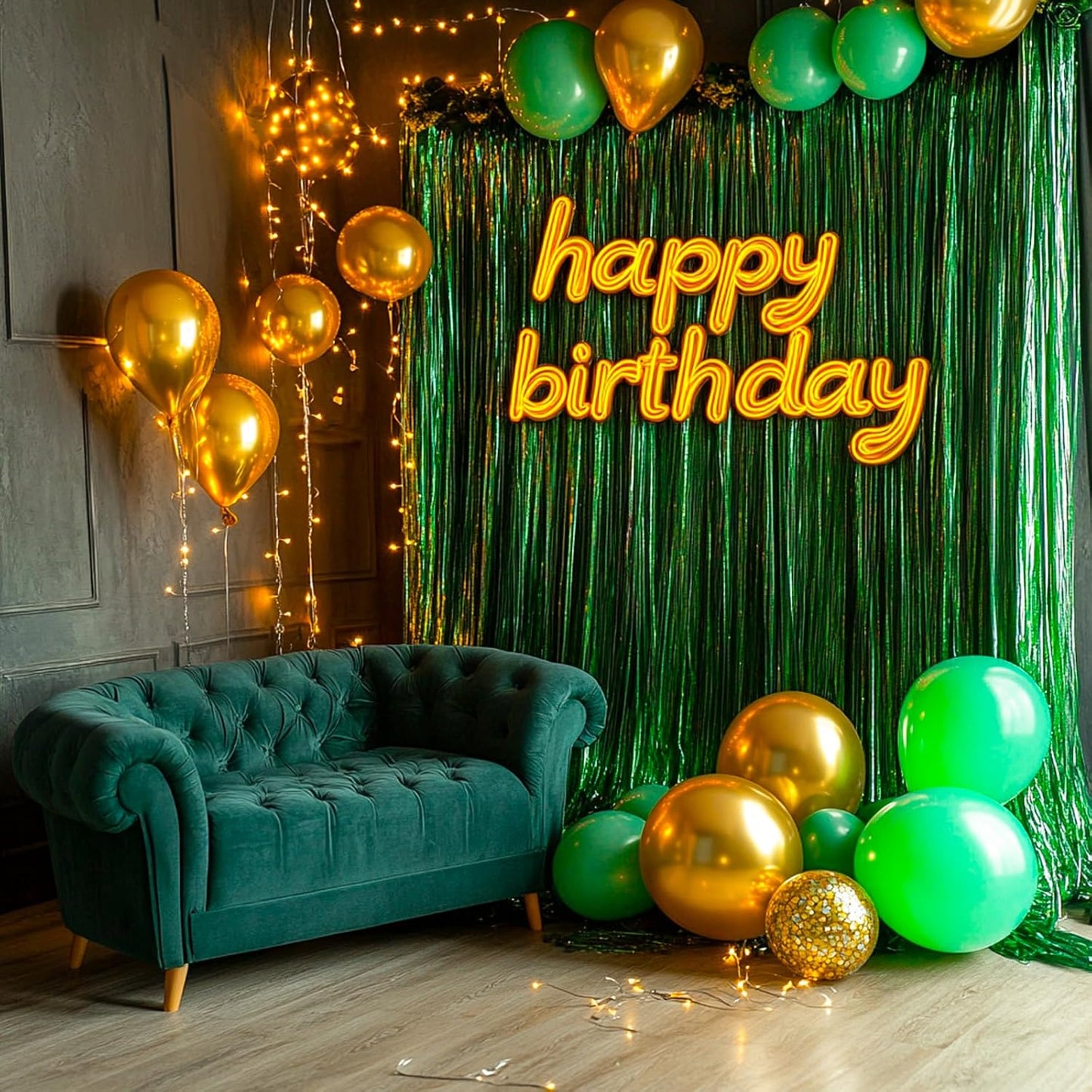 PartyWoo Green Streamers - 3 Pcs Tinsel Foil Fringe Curtains | 8.2 FT Photo Backdrop for Celebrations