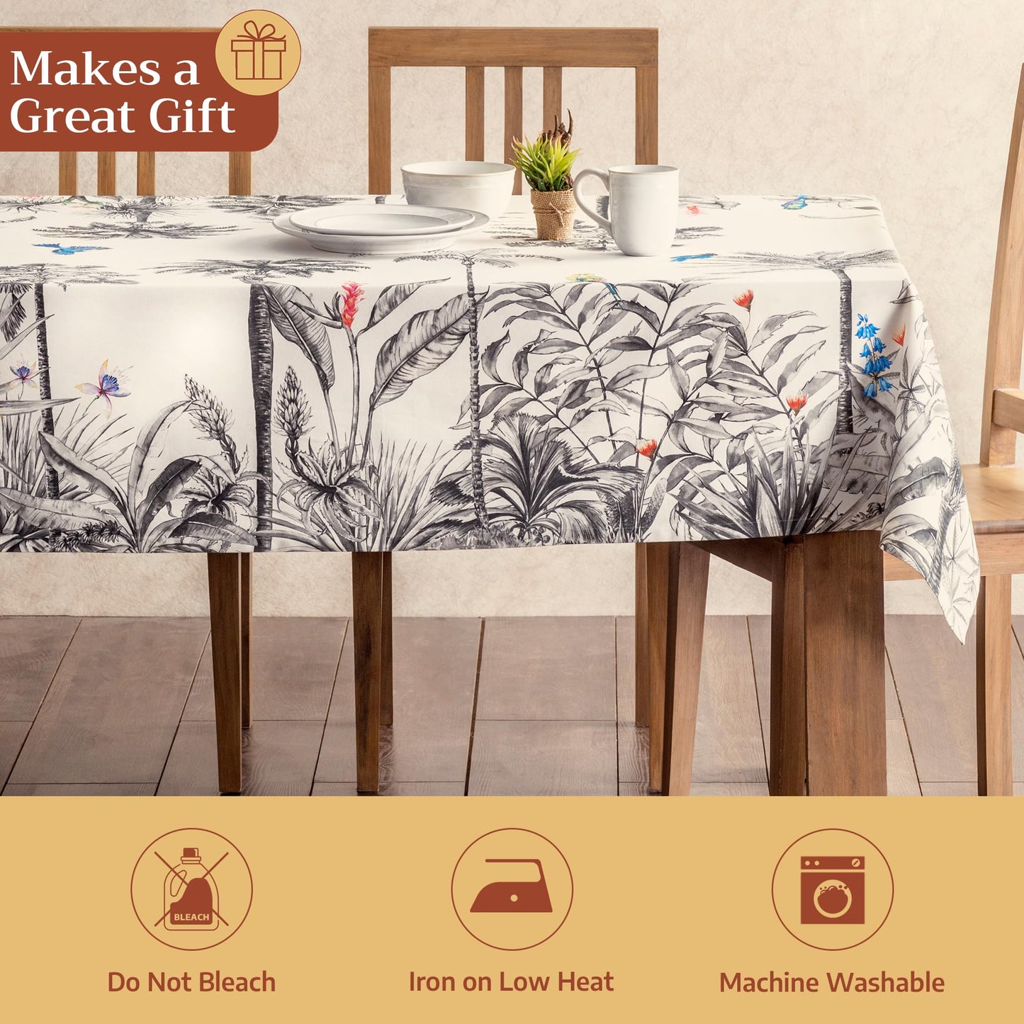 Maison d' Hermine Table Cloth Square Table 100% Cotton 54 x 54 Inches Fall Tablecloth Reusable Everyday Use for Thanksgiving Christmas Decorations Dining Farmhouse Party (Amazonia)