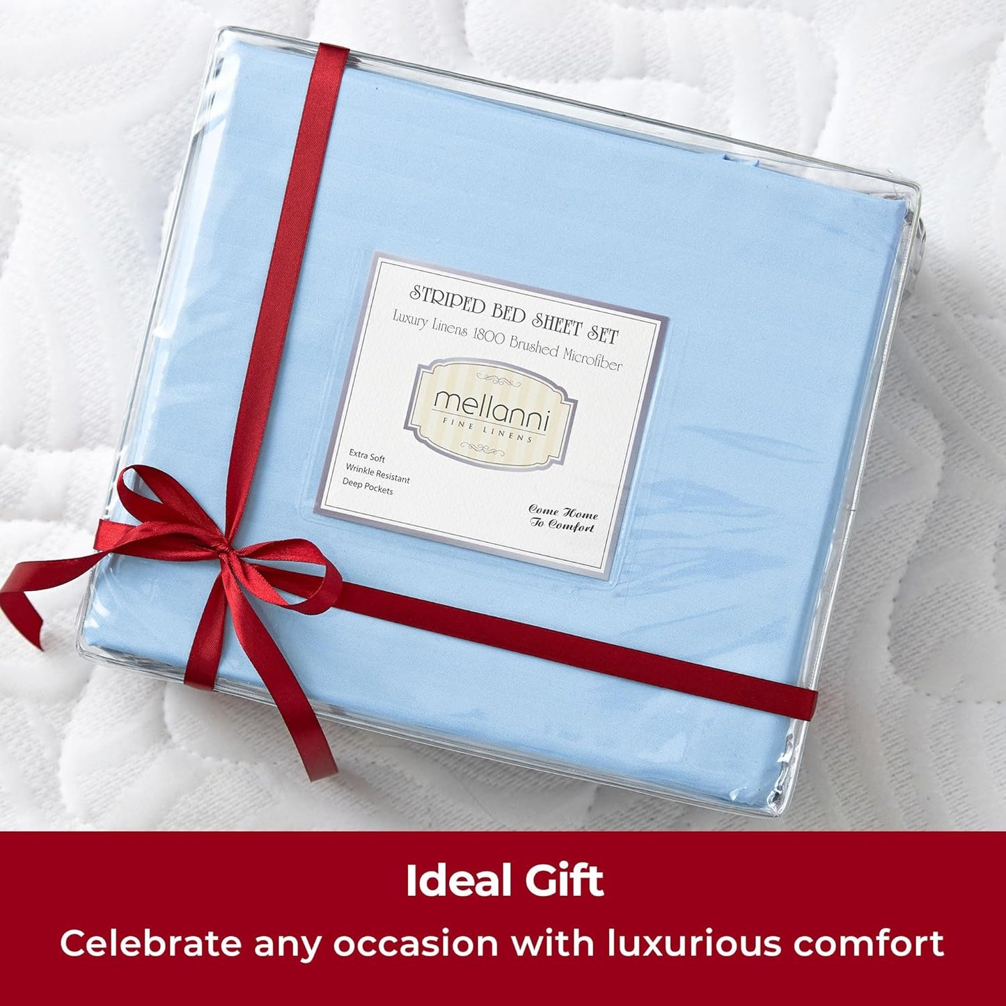 Mellanni Twin XL Sheets Set - 3 PC Luxury Bedding | Extra Soft, Cooling, Wrinkle-Resistant - Striped Light Blue