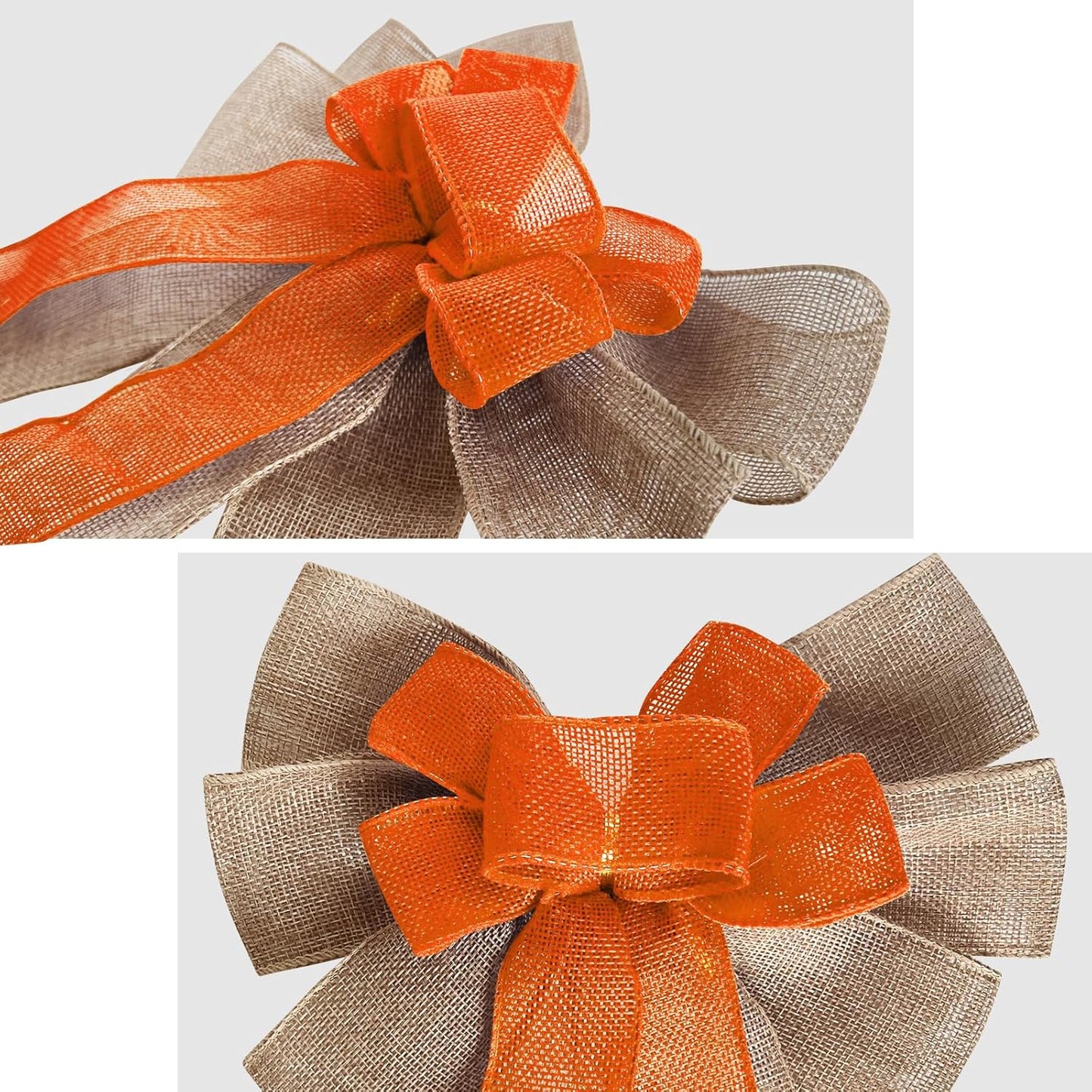2Pack Burlap Bows by Farmhouse Crafts - Pre-Tied Halloween & Christmas Wreath Ornaments | 15.7” x 8.7”