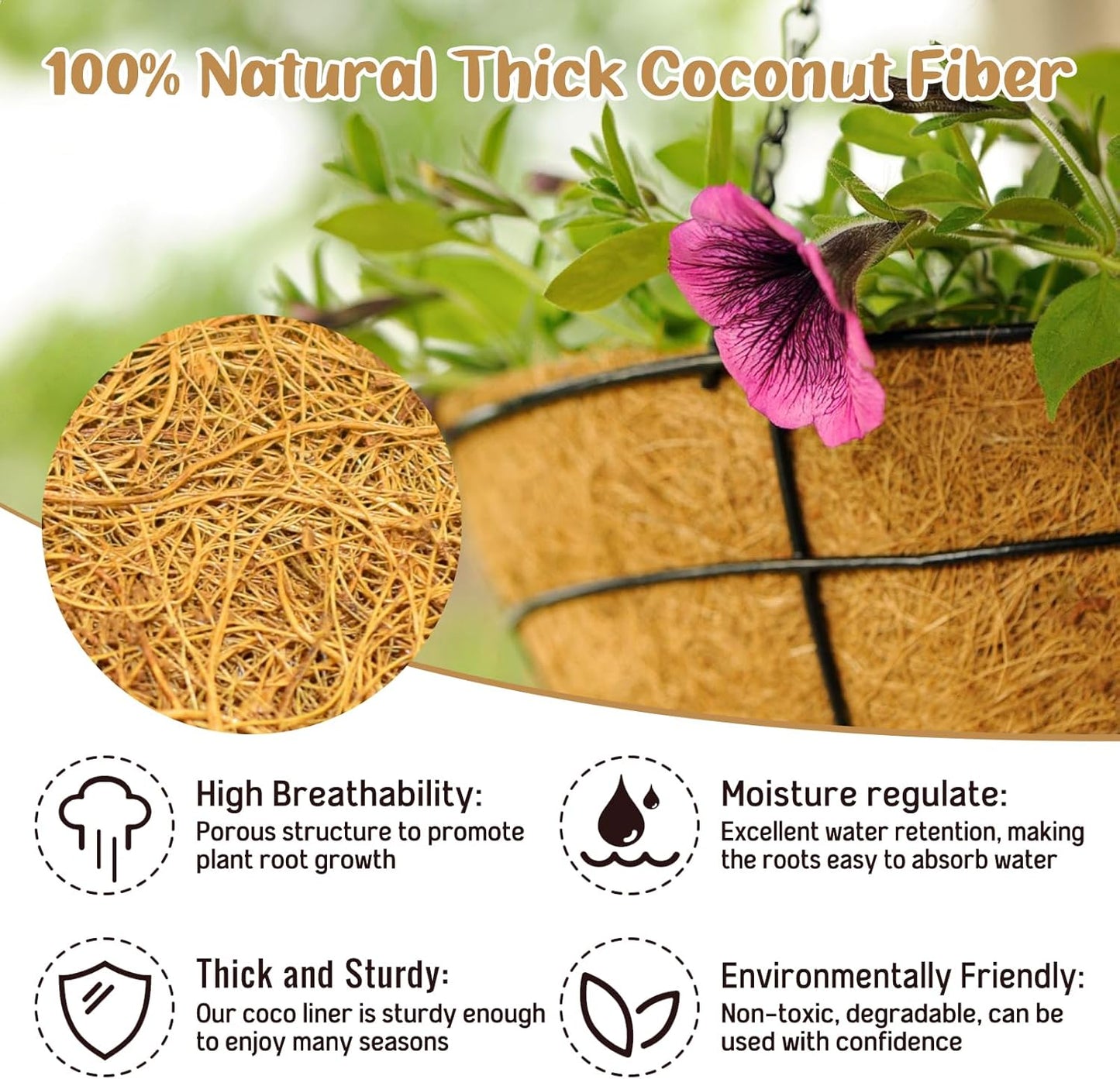 Legigo 3 Pack 18-Inch Coco Fiber Hanging Basket Liners - 100% Natural Coconut Planter Inserts
