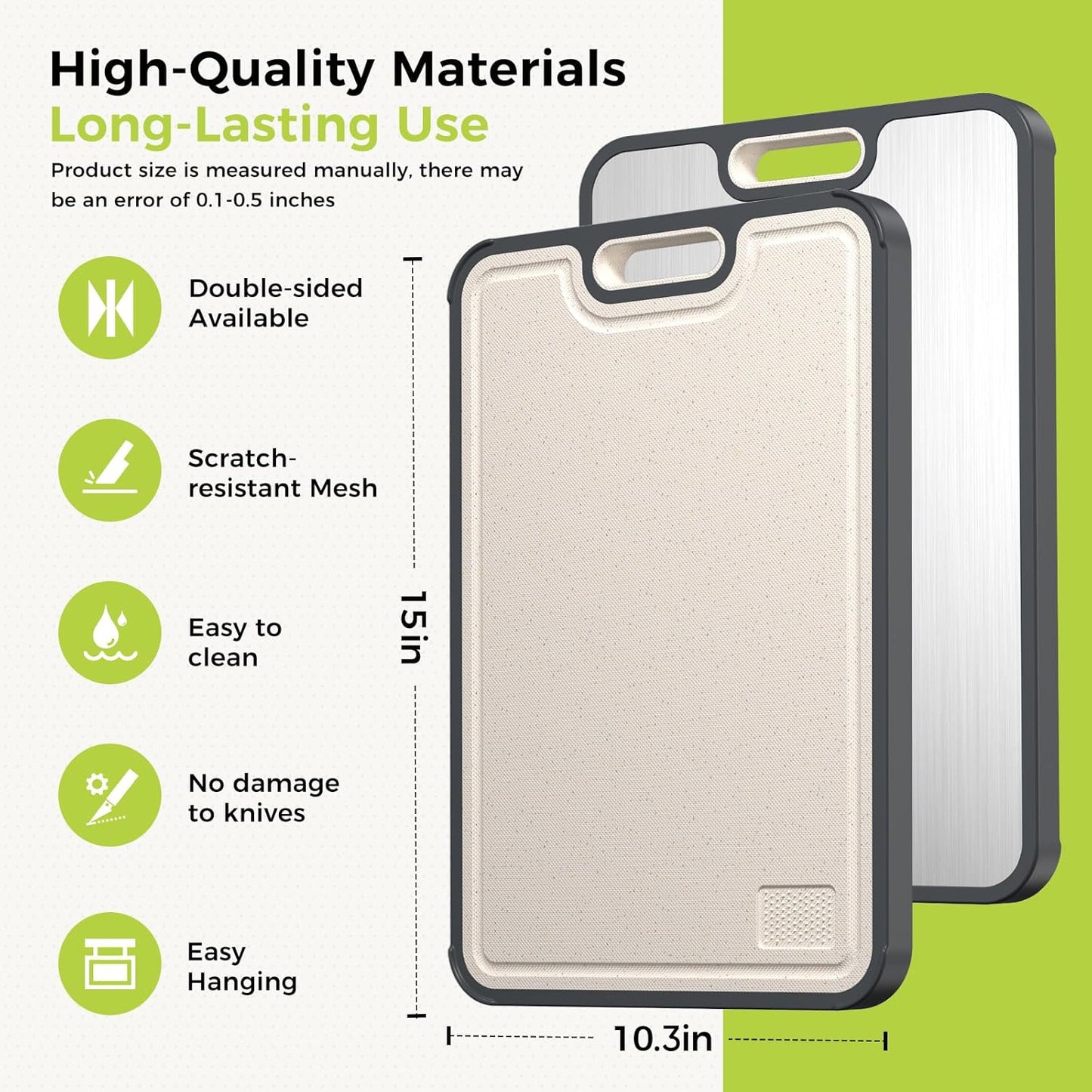 Titanium Cutting Board - Double-Sided Food Grade Design | Easy to Clean, Large 16” x 10” Size