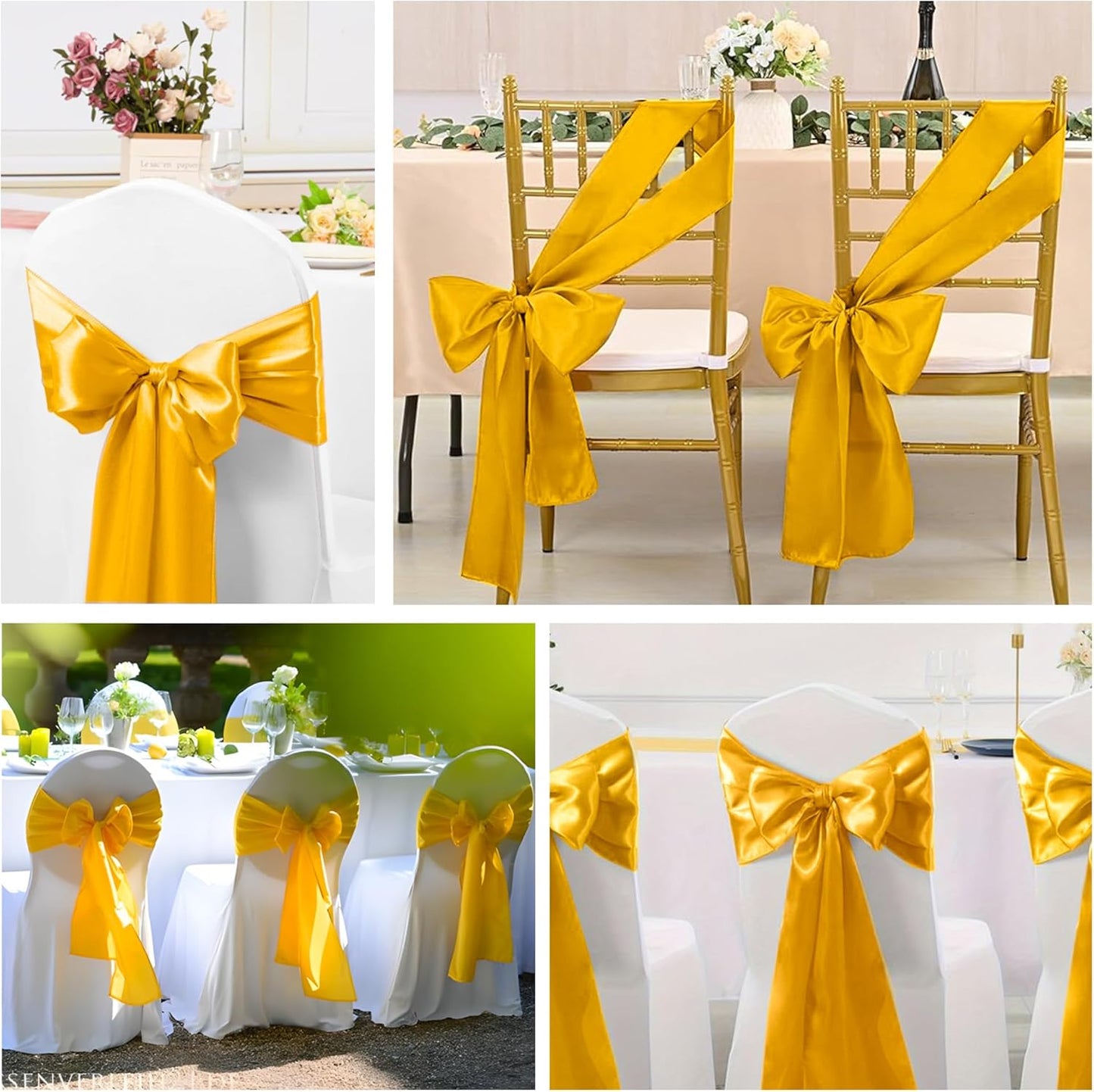 Skiennix Satin Chair Sashes - 50 Pcs Elegant Ribbon Bows for Weddings & Events | Gold 7x108 Inch