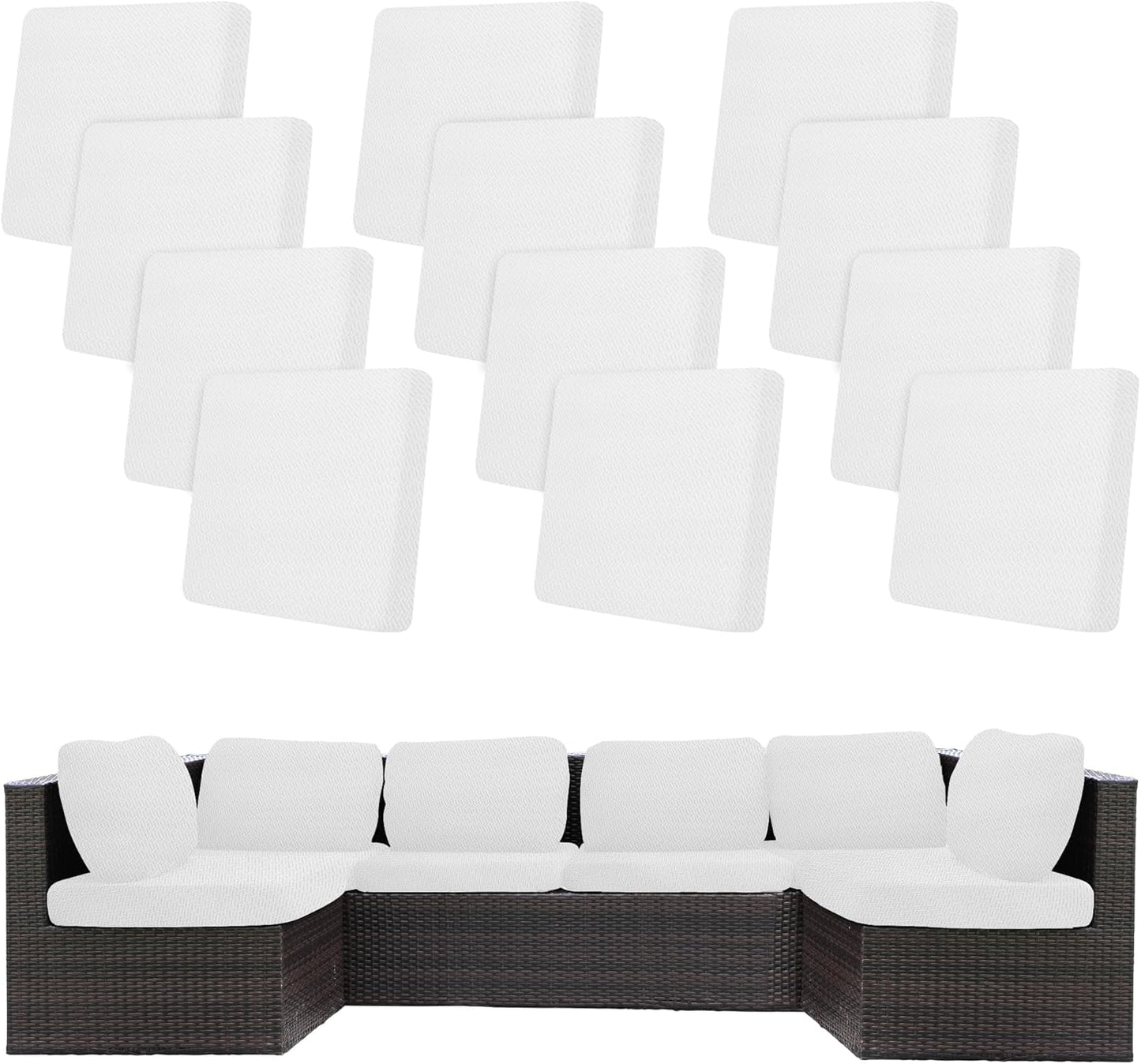 Skiennix 12-Piece Stretch Patio Cushion Covers - Washable & Reusable Outdoor Sofa Slipcovers | Jade White