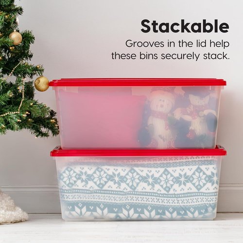 IRIS USA Stackable Plastic Storage Bins - 91 Qt, BPA-Free, Durable Nestable Containers, 4 Pack - Red