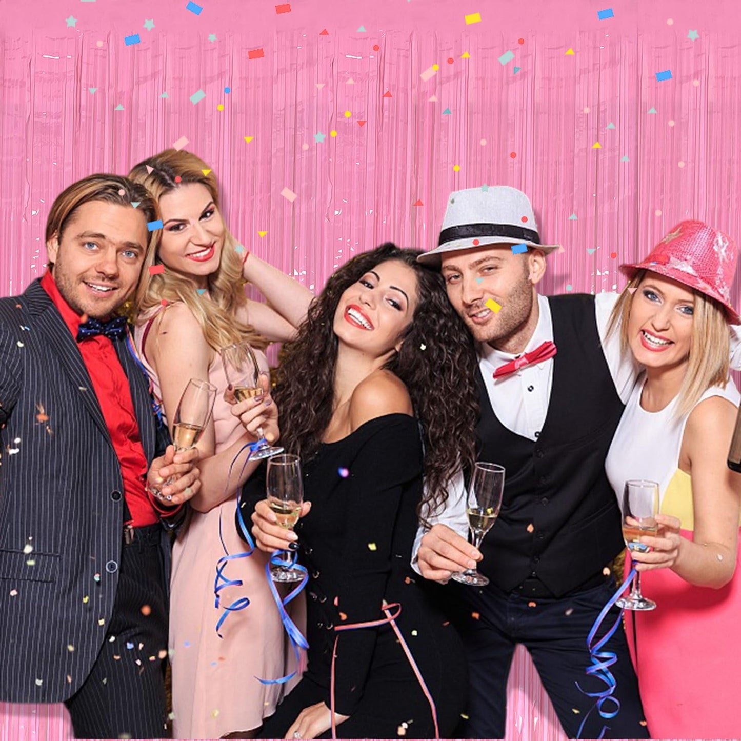 5 Pack Backdrop Party Decorations Pink Tinsel Curtain Party Backdrop Foil Fringe Birthday Decorations Photo Booth Streamer Backdrop Pink Theme Bachelorette Graduation Party Decorations