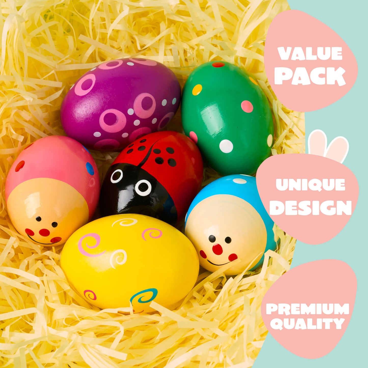 JOYIN 6 Packs Easter Wooden Egg Shakers Maracas Percussion Musical for Easter Basket Stuffer Filler, Classroom Prize Supplies, Musical Instrument for Kids, Easter Hunt