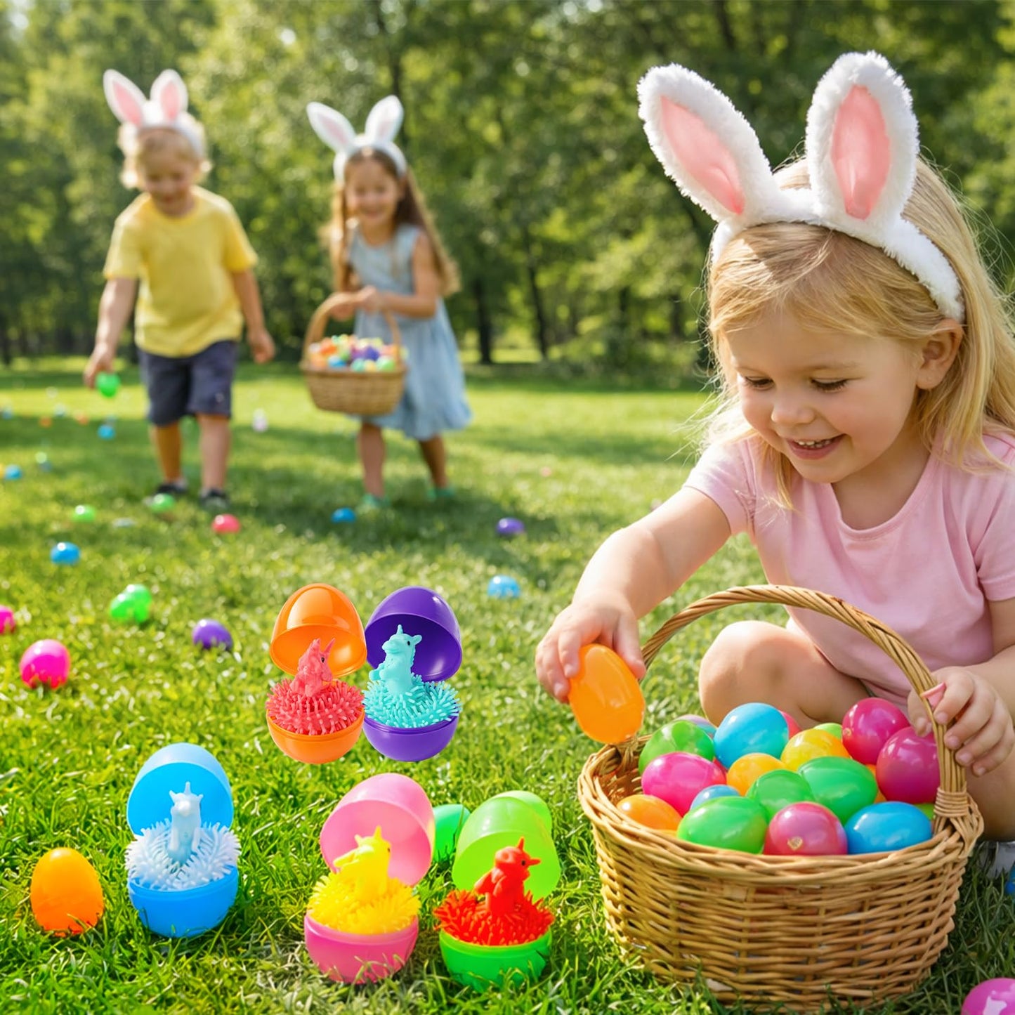 Yunfan 24 Pack Prefilled Easter Eggs with Dinosaur Stretchy Strings Fidget Toys Stress Reliever Sensory Squeeze Toys for Easter Basket Stuffers Egg Hunt Party Favors Birthday Gifts