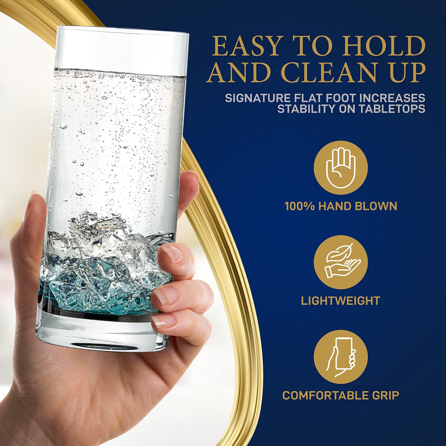 NutriChef 12.5oz Highball Drinking Glasses - Set of 2 Heavy Base Tall Tumbler Clear Glassware for Water, Wine, Beer, Liquor, Gin, Cocktail, Whiskey, Juice, Iced Coffee, Mixed Drinks, Dishwasher Safe