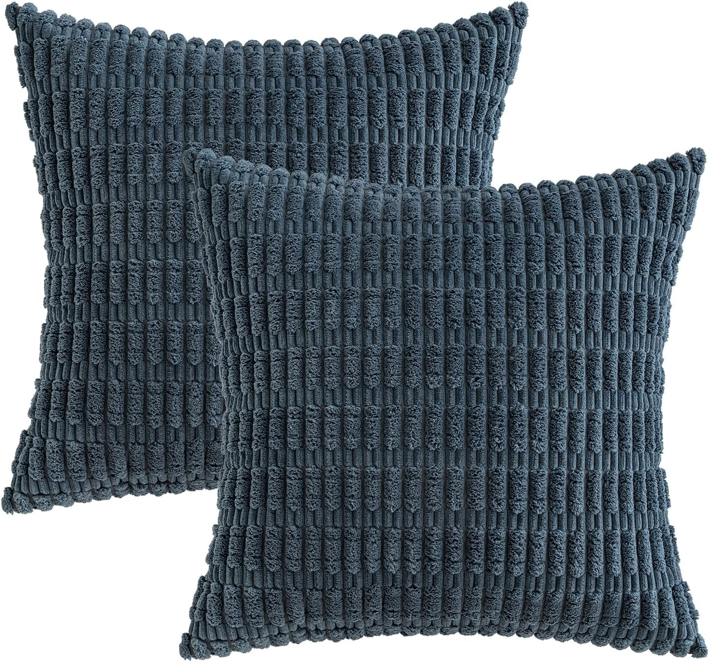 MIULEE Corduroy Throw Pillow Covers - Soft Boho Striped Design | 20x20 Inch Blue Decor for Living Room