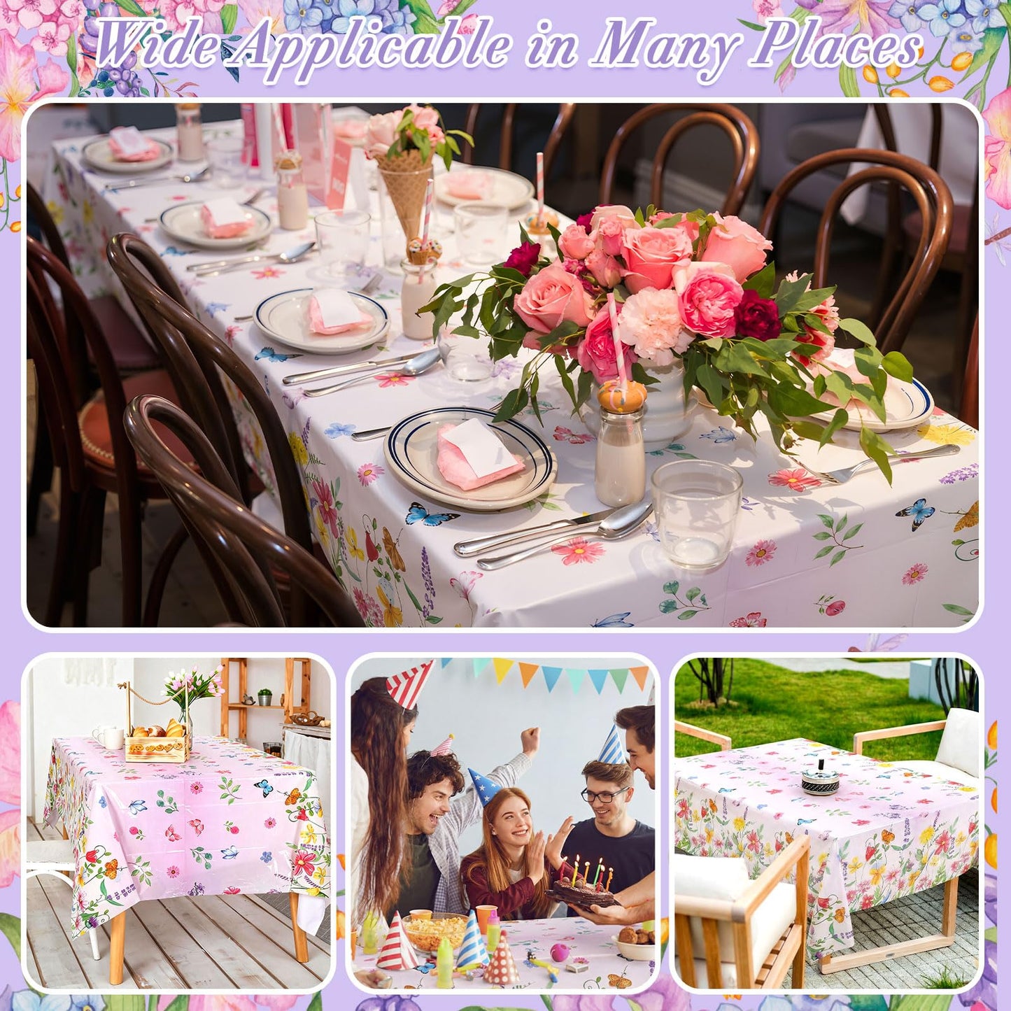 Oudain 3 Pcs Easter Tablecloth Decorations - 54×108 Inch Spring Flower Disposable Plastic Waterproof Pastel Garden Floral Table Cover Runner Rectangular for Easter Brunch Baby Shower Wedding Party