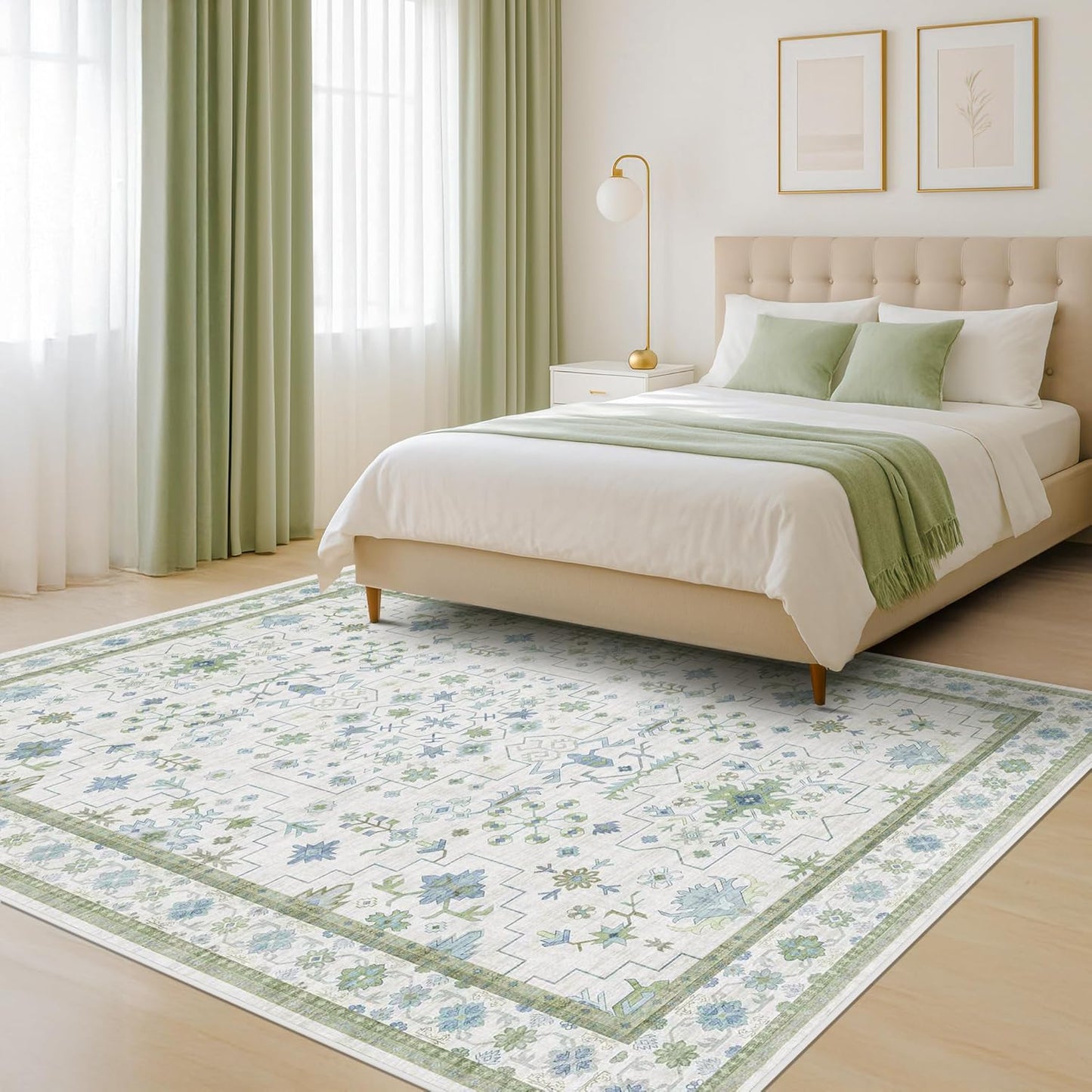 Oushak 4x6 Boho Pastel Rug - Low Pile Non-Slip, Stain Resistant Throw for Living Room & Entryway