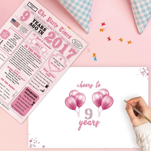 IDU 9th Birthday Card for Girls,9th Birthday Decorations & Gifts for Girls,9 Year Old Girl Gift Cards for Daughter Granddaughter Niece
