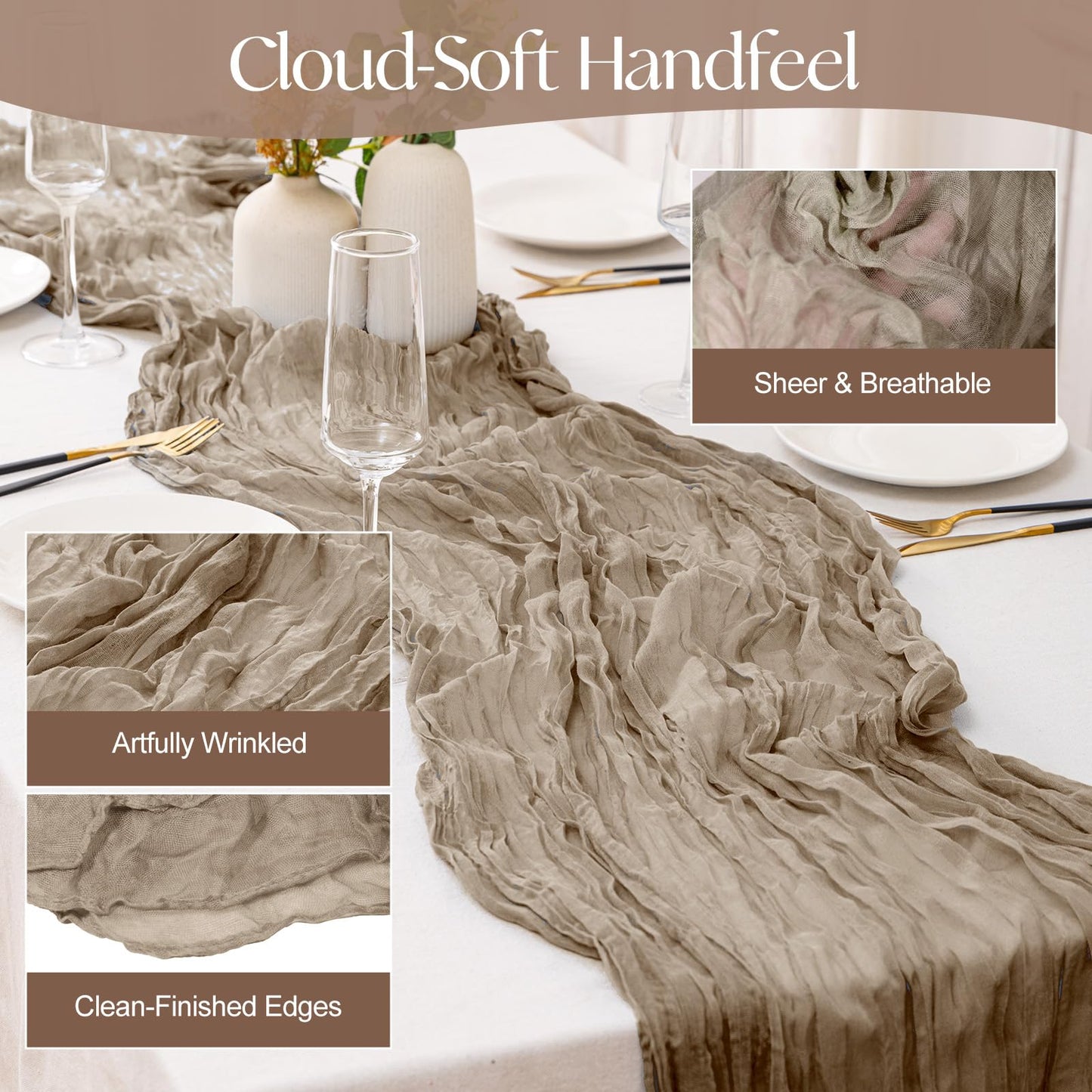 SOIKIMU 2 Pcs Nude Cheesecloth Table Runner - 120 inch 10FT Boho Rustic Gauze Cheese Cloth Table Runner Decor for Spring Summer Party Wedding Birthday Baby Bridal Shower Home