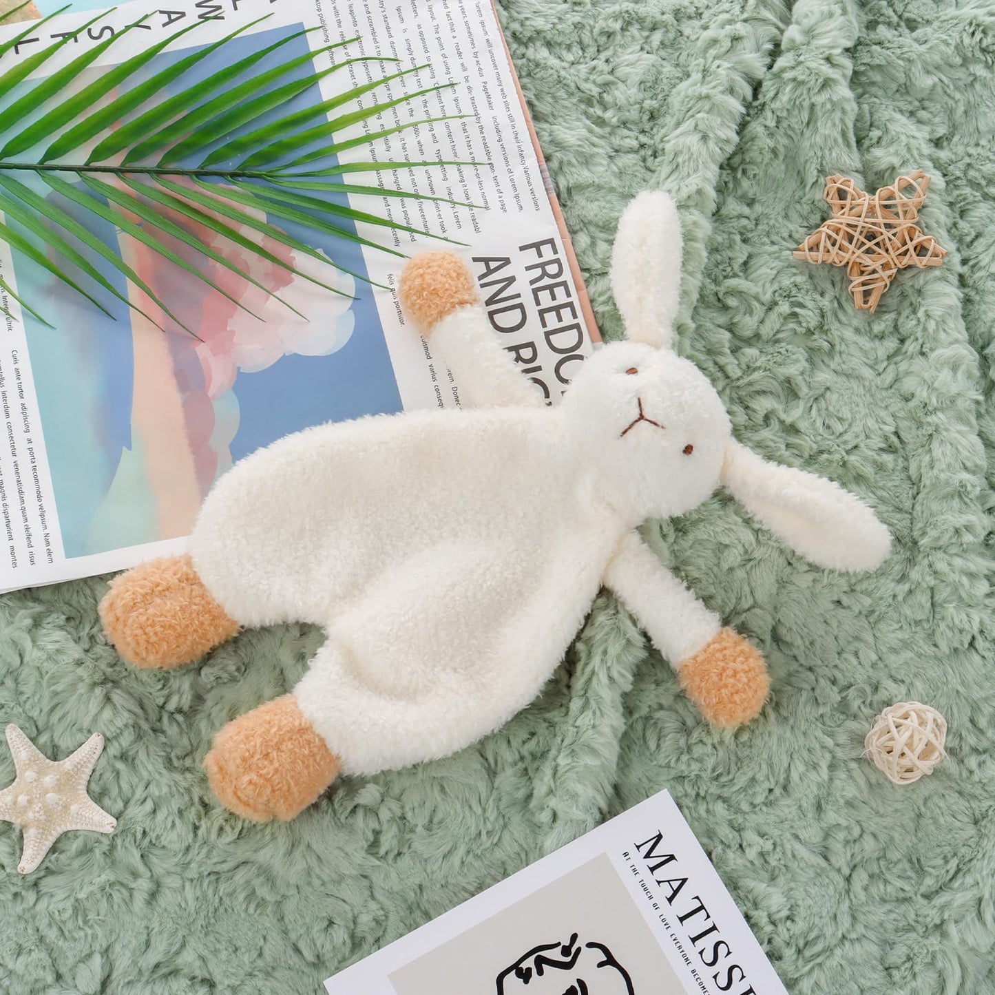 Apricot Lamb Stuffed Animals Security Blanket White Bunny Rabbit Infant Nursery Character Blanket Luxury Snuggler Plush(White Bunny, 10 Inches)