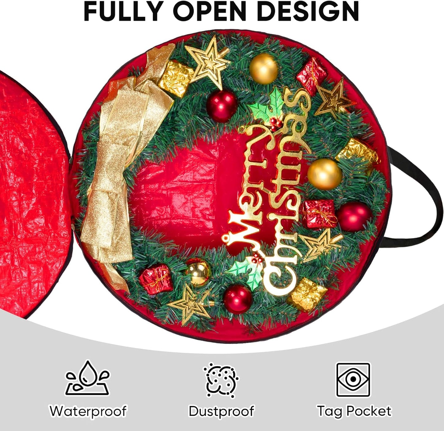 BALEINE Wreath Storage Bags - 2 Pack Tear-Resistant Holiday Wreath Containers (Green, 24"x8")
