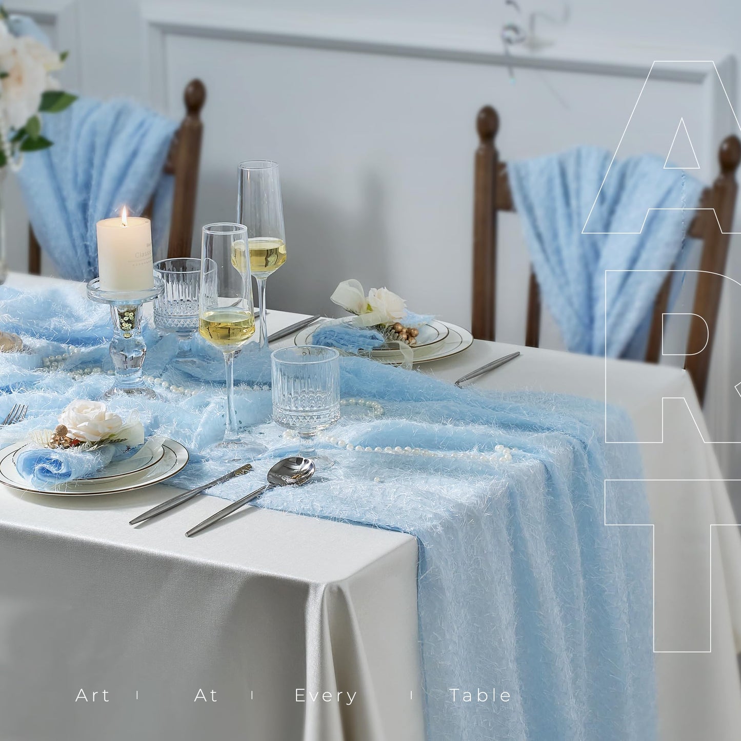 Leetaltree Dazzle Table Runner (Light Blue, 1 Pack) - Luxury Fringe Appliqué Raised Linear Sparkle - Iridescent Elegant Gift Set for Wedding, Christmas, Tree Skirt, Birthday, Holiday & Home Decor