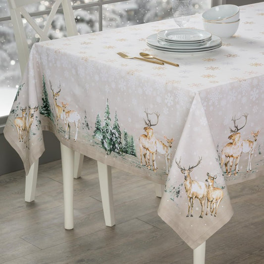 Maison d' Hermine Table Cloth Square Table 100% Cotton 54 x 54 Inches Fall Tablecloth Reusable Everyday Use for Thanksgiving Christmas Decorations Dining Farmhouse Party (Deer in The Woods)