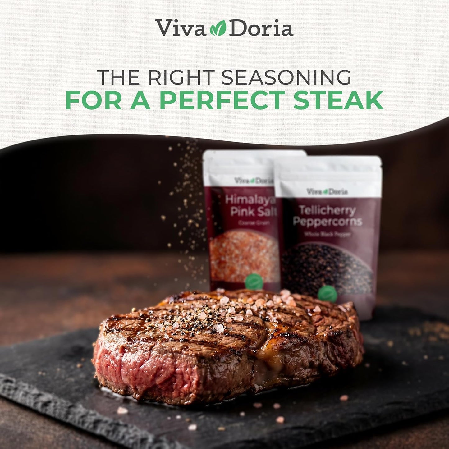 Viva Doria Tellicherry Whole Black Peppercorns & Himalayan Pink Salt - Coarse Grain, 2 lb | Perfect Grinder Refill Set