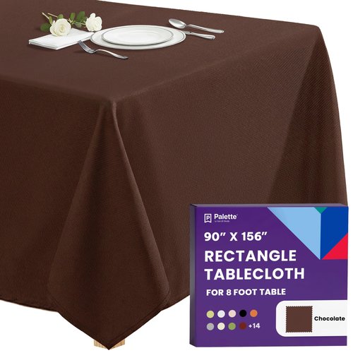 Gee Di Moda Rectangle Tablecloth - 90 x 156 Inch Chocolate Table Cloth for 8 Foot Tables with Floor-Length Drop - Heavy Duty Washable Fabric for Holiday Party, Dinner, Weddings & Baby Shower