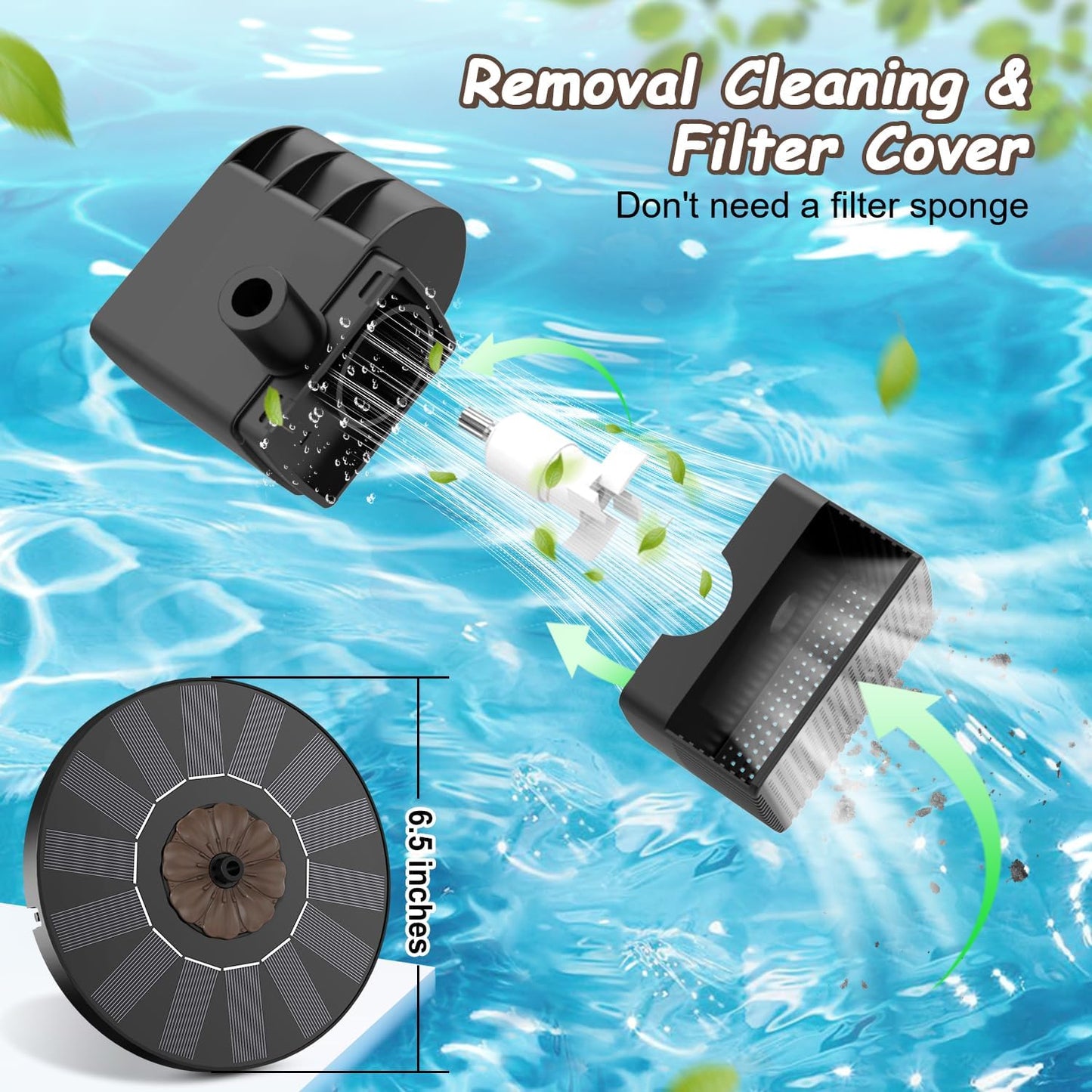 Yzert Solar Fountain Pump - Floating Water Feature with 4 Fixers & 7 Nozzles for Gardens, Ponds & Bird Baths