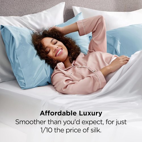 Bedsure Satin Pillowcases - Luxurious Silk-Like Queen Size Set of 2 | Aqua, 20x30 Inches, Envelope Closure