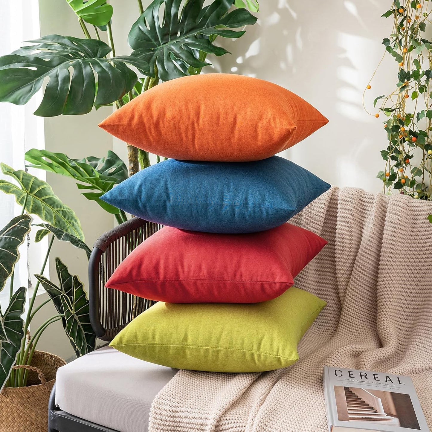 MIULEE Decorative Outdoor Throw Pillow Covers - Waterproof Faux Linen Cushion Cases | 26x26 Inch Red (Pack of 2)