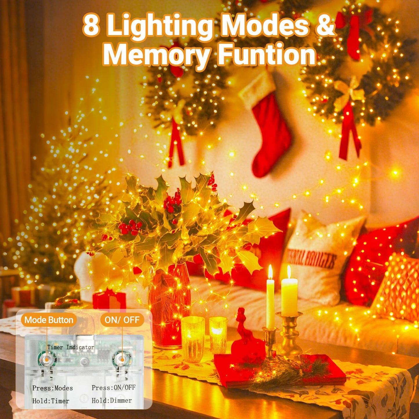litogo 2 Pack Fairy Lights Battery Operated with Timer, 33FT 100LED Twinkle String Lights USB-C Powered 8 Modes Dimmable for Indoor Bedroom Centerpiece Wedding Classroom Dorm Christmas Decorations