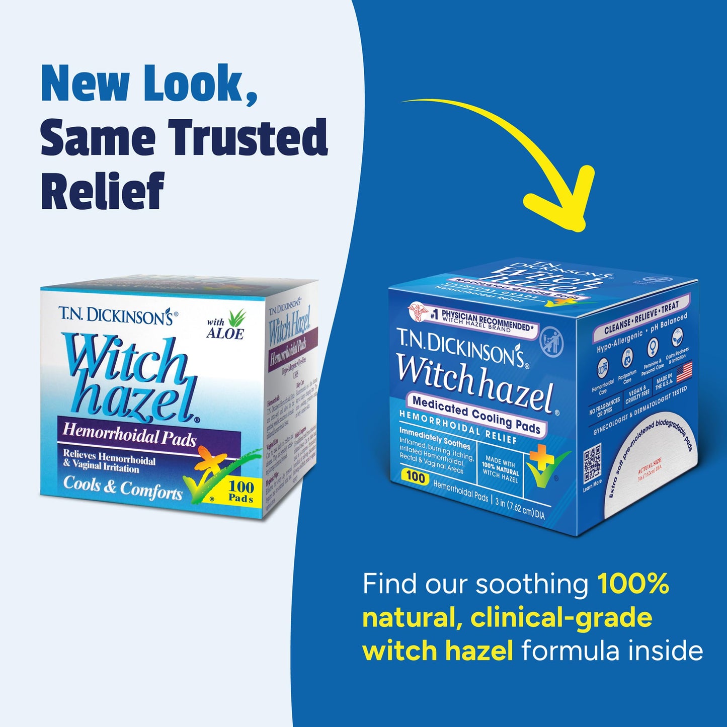 T.N. Dickinson’s Medicated Cooling Pads with Witch Hazel and Aloe | Hemorrhoid Treatment, Postpartum Care, Feminine & Rectal Relief | 100 Rounds