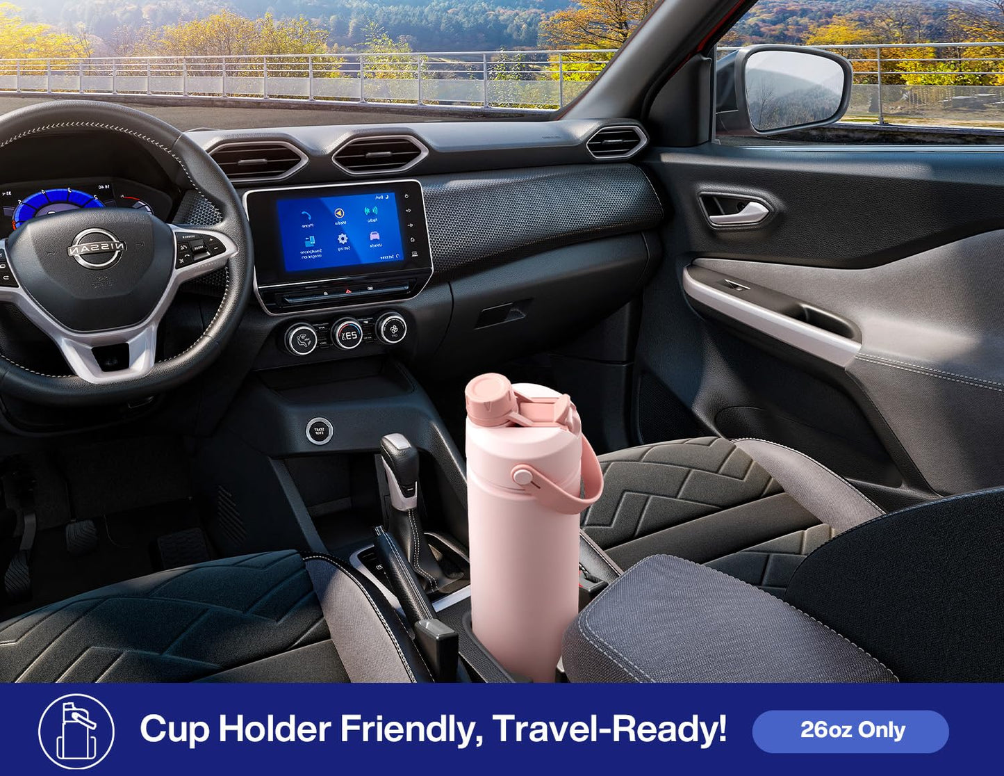 POWCAN 26 oz Insulated Water Bottle with 2-in-1 Straw and Spout Lid, Keep Cold 24H, Leak-Proof, Fits in Car Cup Holder, Stainless Steel Water Bottle for Sports, Travel, Gym, and School (Coastline)