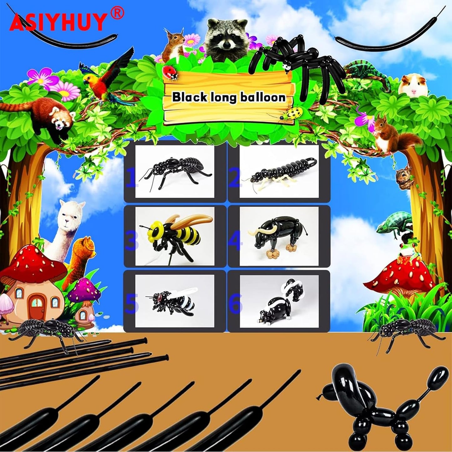 Skiennix 260 Long Balloons - 100 Pack Black Twisting Latex for Animal Models | Perfect for Parties & Events