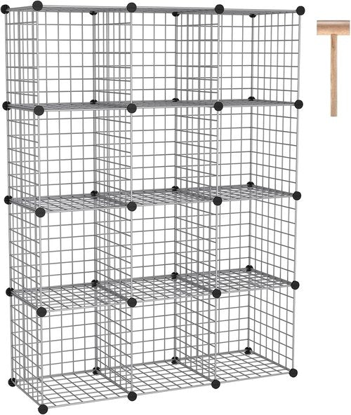 C&AHOME Wire Cube Storage - 12-Cube Organizer with Modular Metal Grids | Ideal for Home & Office, Silver Gray 36.6”L x 12.4”W x 48.4”H