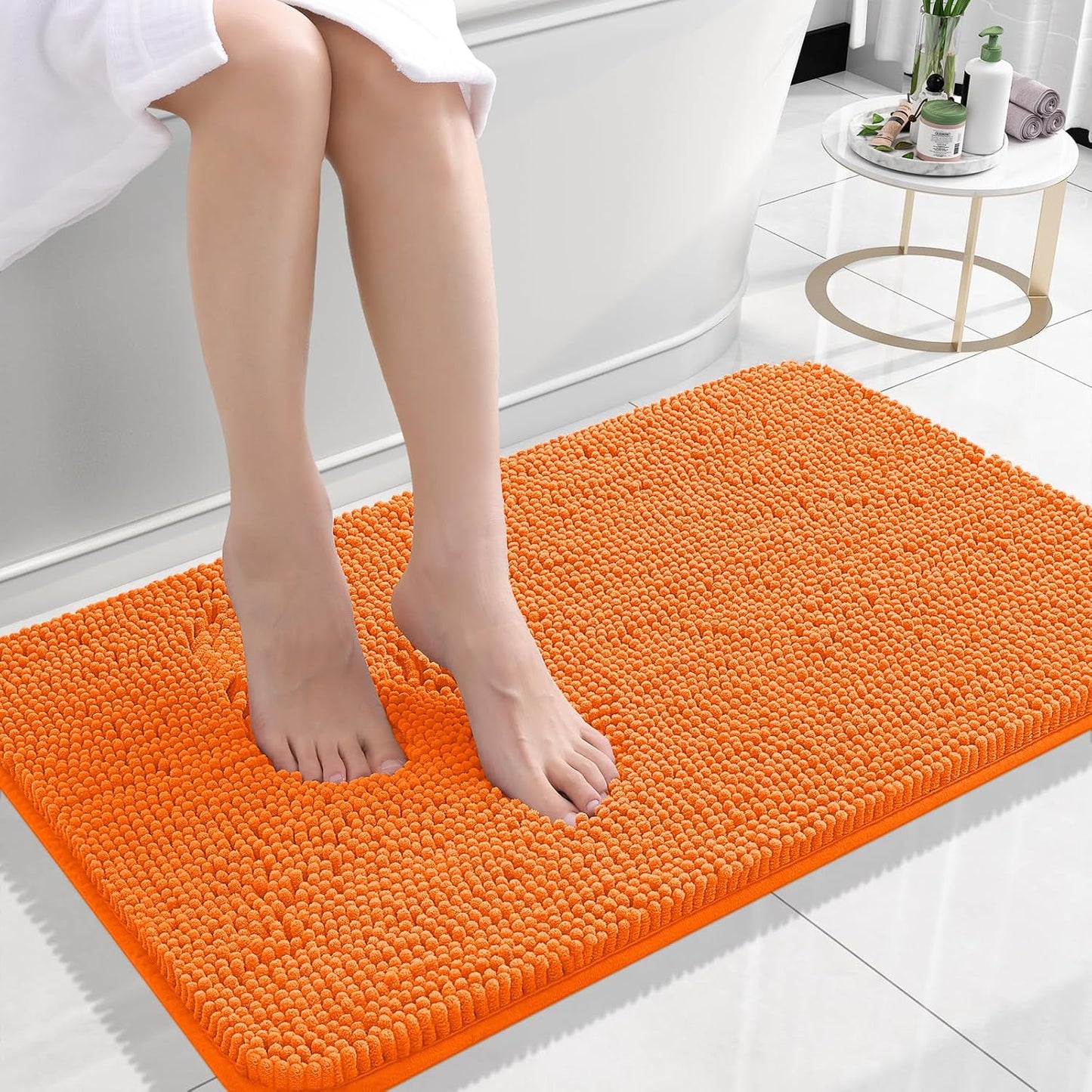 OLANLY Small Bathroom Rugs - Extra Soft Chenille Bath Mats | Quick Dry, Machine Washable, 24x16, Orange