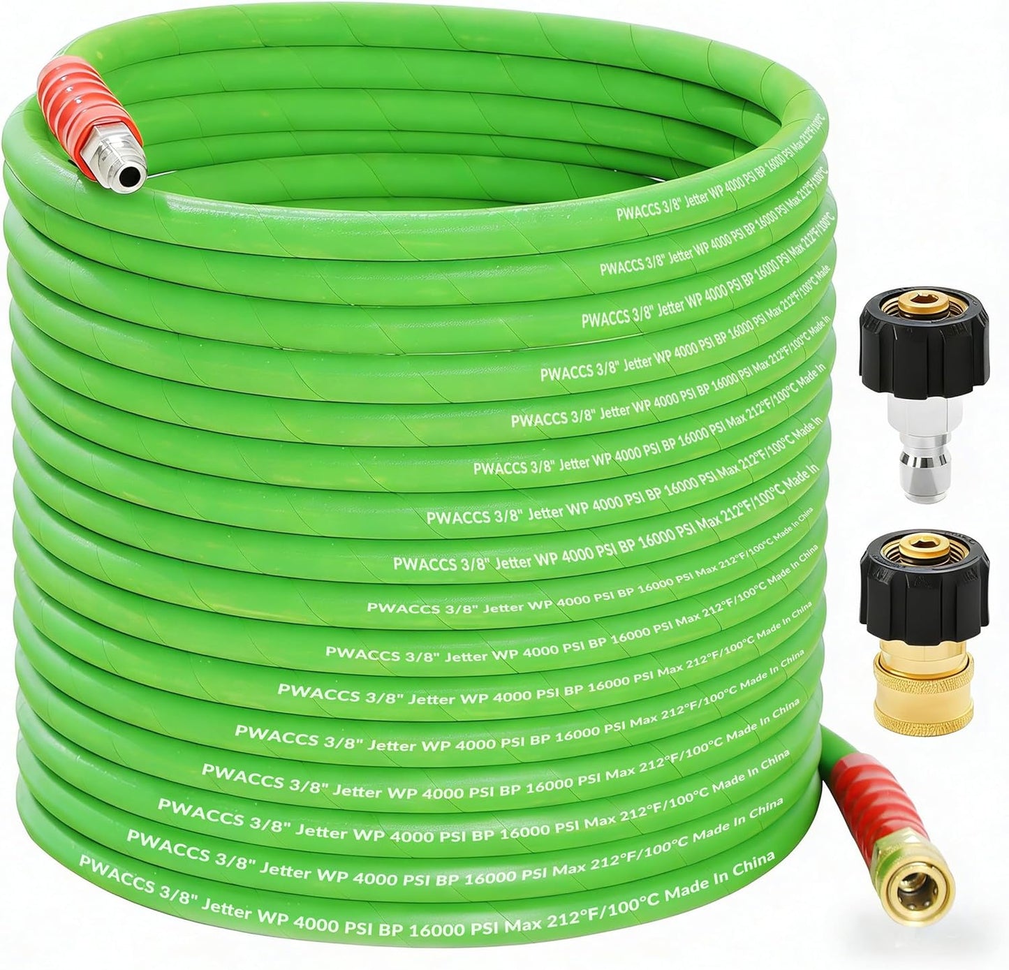 PWACCS Pressure Washer Hose - 50 FT Kink Resistant Steel Braided Hose | Quick Connect M22 14 Fittings, 4000 PSI