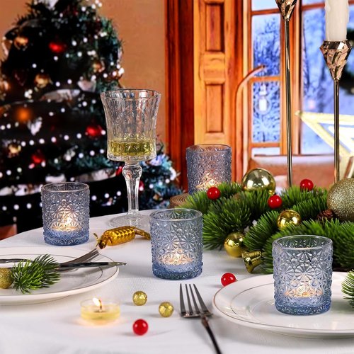 Blue Votive Candle Holders by [Brand Name] - Set of 12 for Weddings, Parties & Home Decor