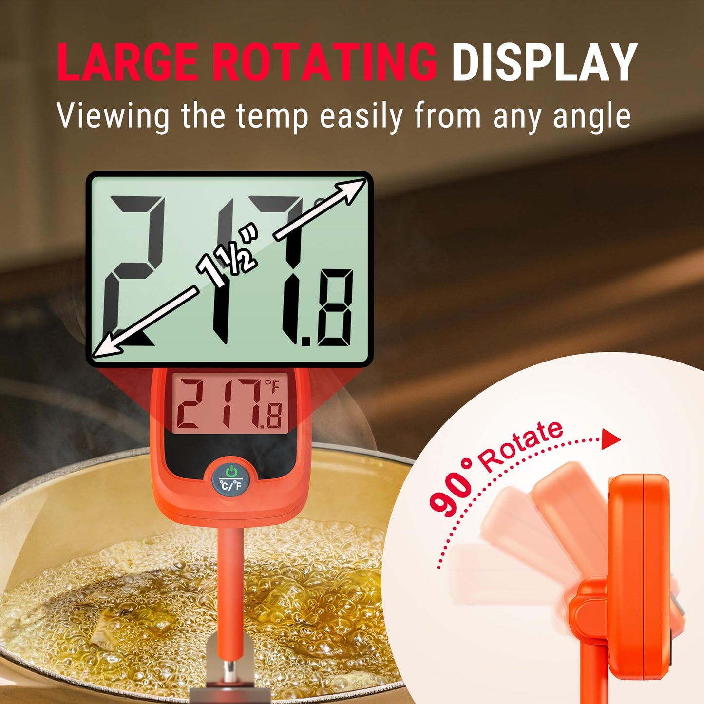 TempPro TP509 Candy Thermometer with Pot Clip, 10" Long Probe Instant Read Meat Food Thermometer with LCD, Cooking Oil Deep Frying Thermometer for Candy Syrup Sugar Brewing (Previously ThermoPro)