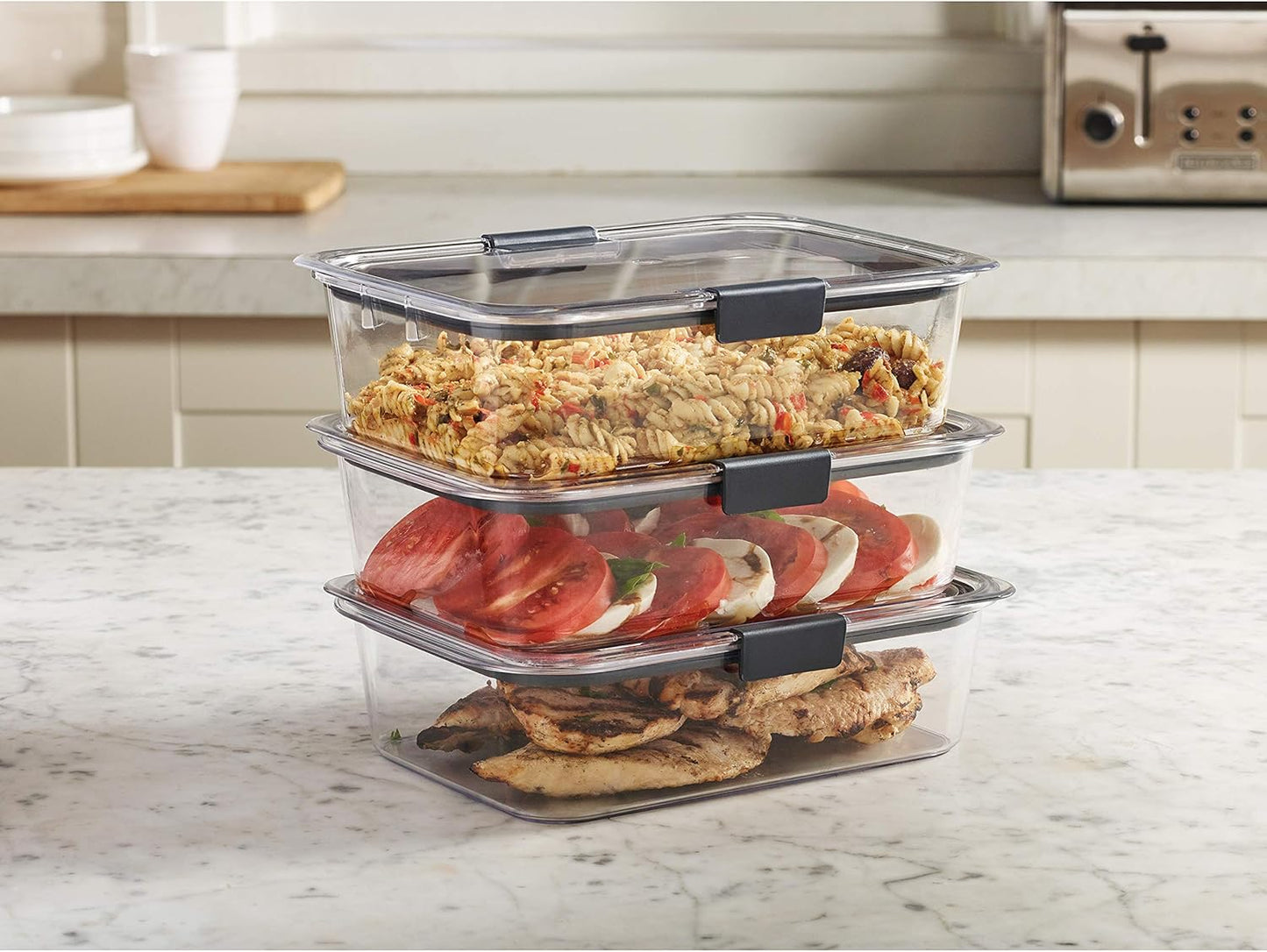 Rubbermaid Brilliance Food Storage Containers - Large 9.6 Cup Clear - 3 Pack for Freshness