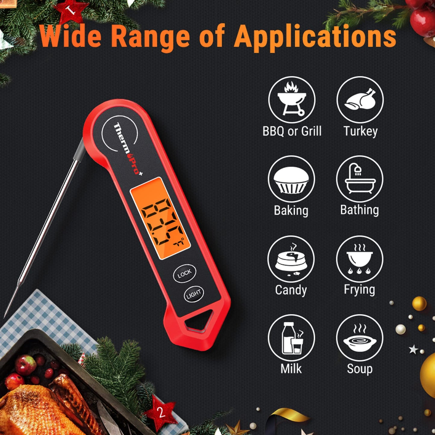 TempPro TP19H Waterproof Digital Meat Thermometer for Grilling with Ambidextrous Backlit and Motion Sensing Kitchen Cooking Thermometer for BBQ Grill Smoker Oil Fry Candy（Previously ThermoPro）