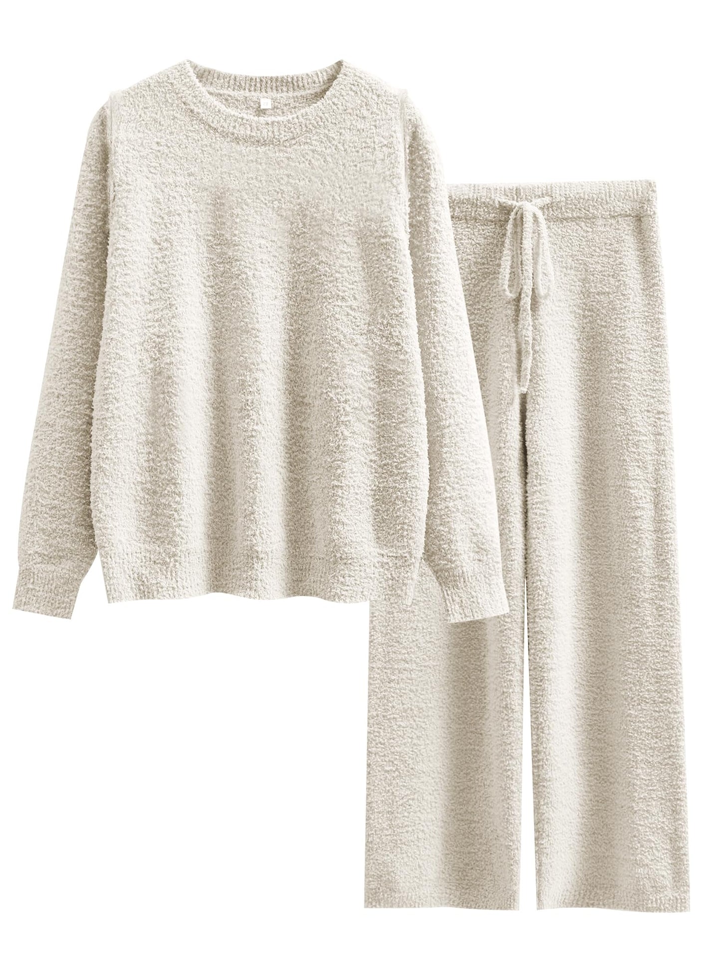 ANRABESS Women's Fuzzy Fleece Pajama Sets 2 Piece Outfits Long Sleeve Top Wide Leg Pants Lounge Matching Set 2025 Fall Winter