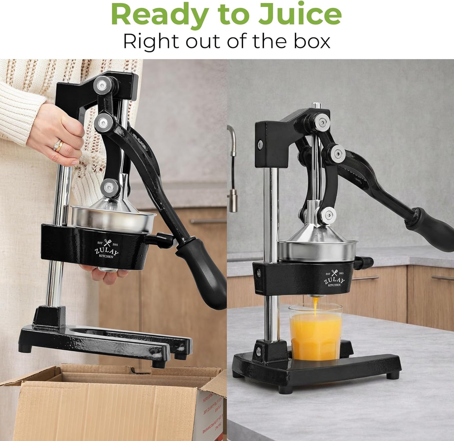 Zulay Kitchen Cast Iron Juicer - Heavy-Duty Manual Citrus Press for Easy Cleaning | Black Stainless Steel