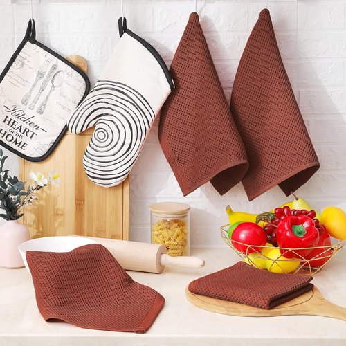 Homaxy Kitchen Dish Cloths - 100% Cotton Waffle Weave, Ultra Soft & Absorbent, 12-Pack | Rust, 12 x 12 Inches